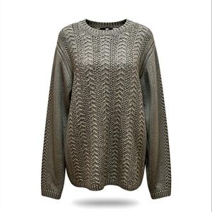 Magaschoni Cableknit Crew Neck Long Sleeve Sweater Fisherman Large